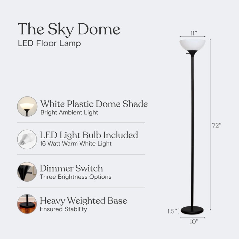 Brightech Sky Dome Dimmable LED Floor Lamp, Torchiere Floor Lamp for Living Room, Bedroom, & Office â€“ Tall Torch Standing Lamp for Reading, Modern Home Decor â€“ Jet Black - Image 5